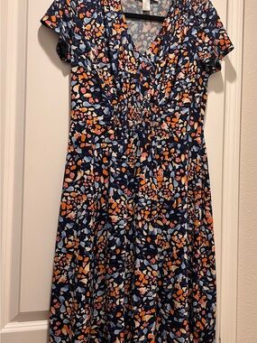 Wisp Petites Floral Fit & Flare Dress Navy Pink Orange - Medium